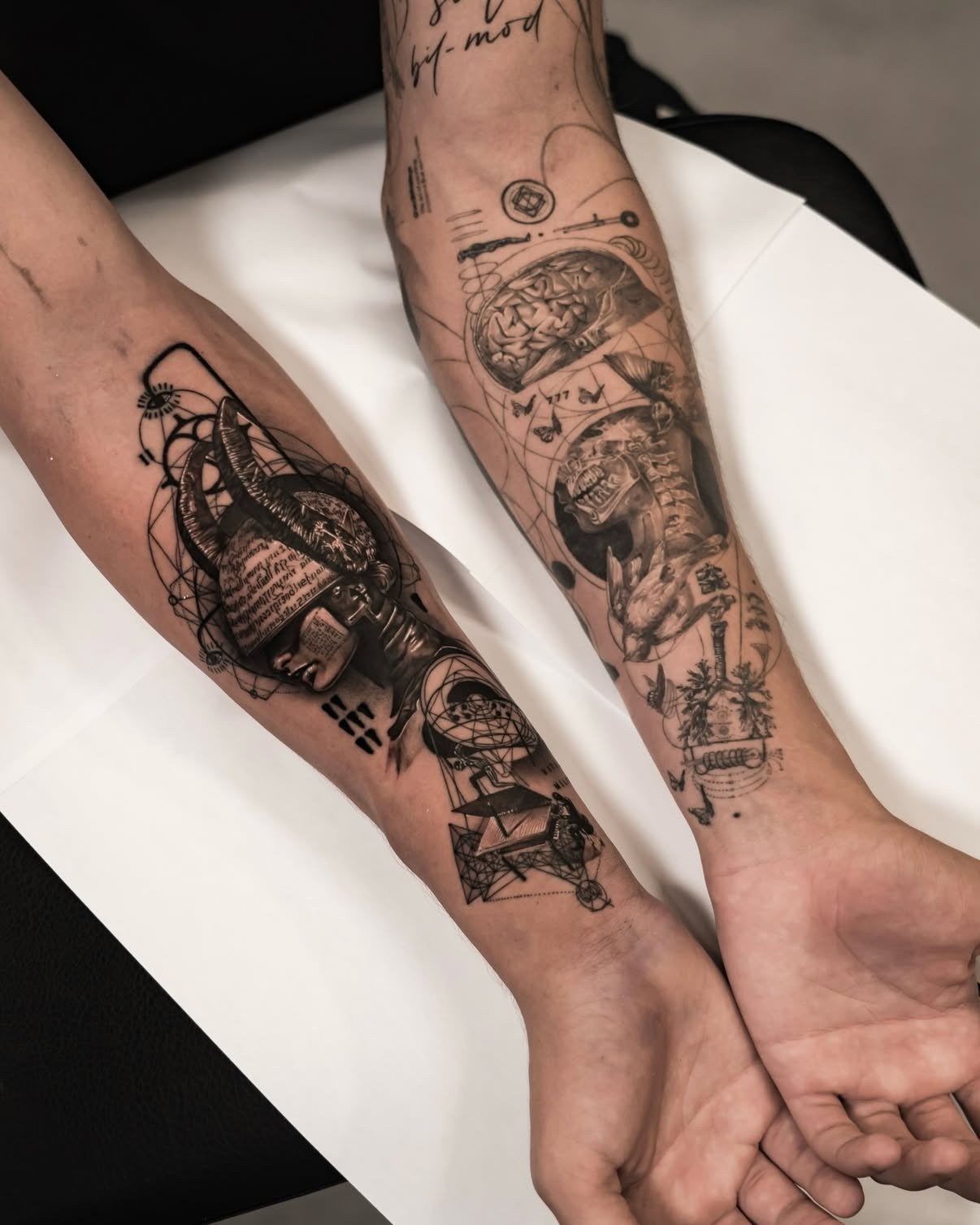 Realism and graphic tattoo by Lowji at Overthink-Ink Saigon