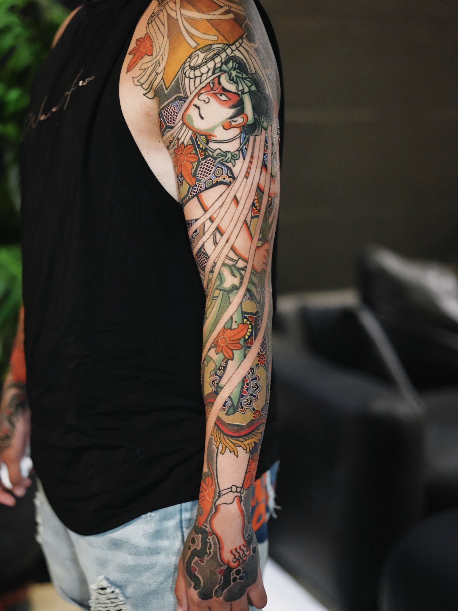 Full Japanese arm sleeve tattoo by Dao Kim Duy at Overthink-Ink Saigon