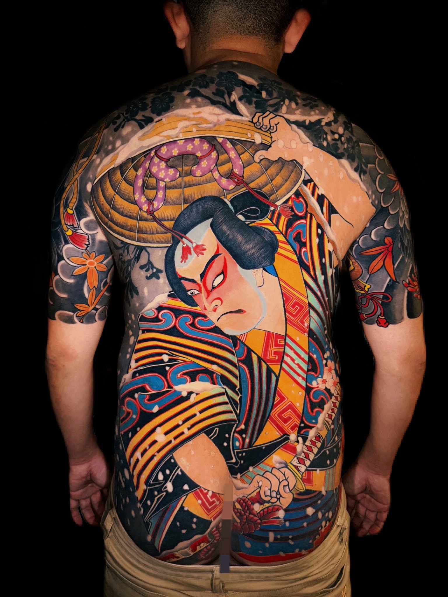 Japanese kabuki full back tattoo by Dao Kim Duy at Overthink-Ink Saigon