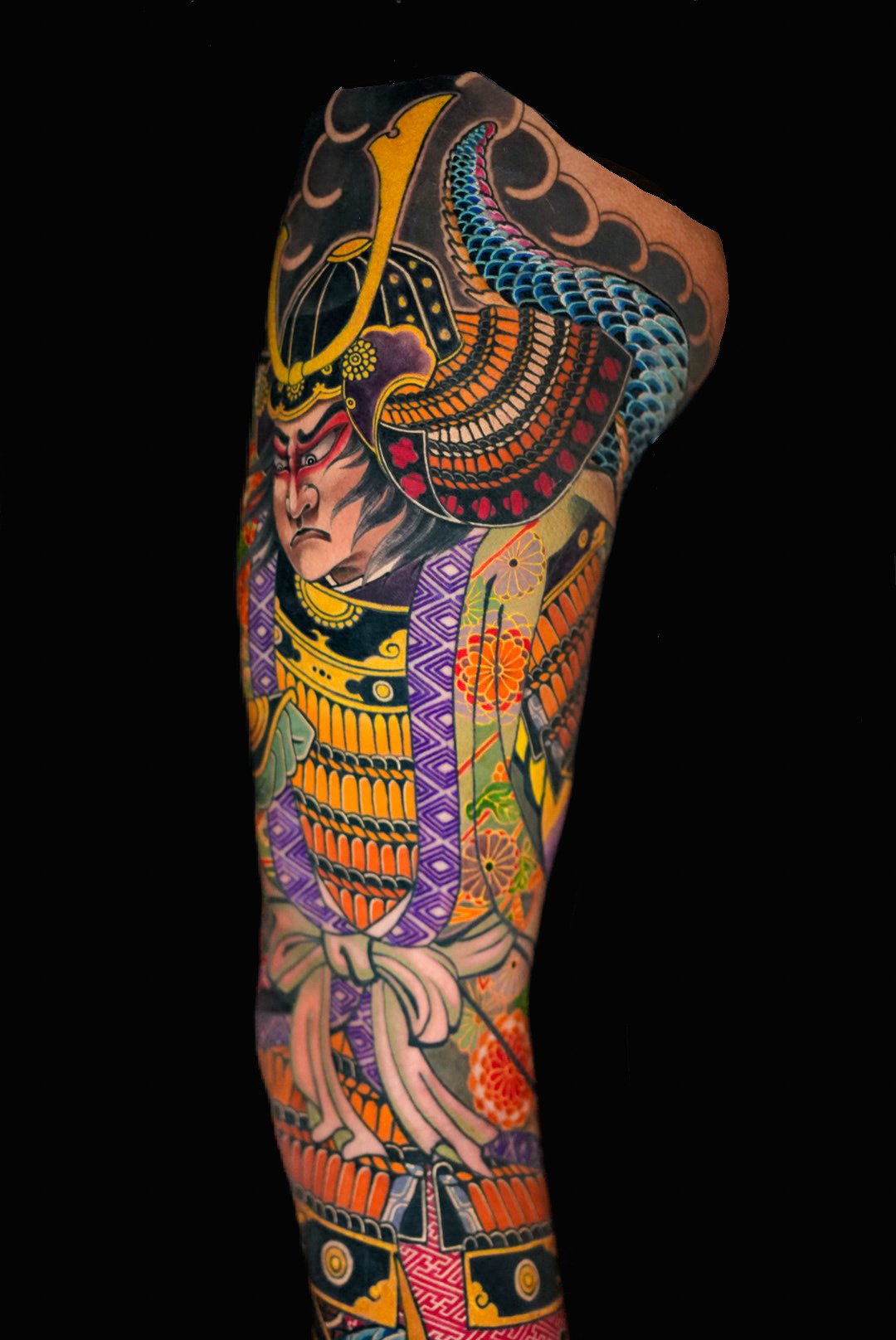 Japanese samurai sleeve tattoo by Dao Kim Duy at Overthink-Ink Saigon