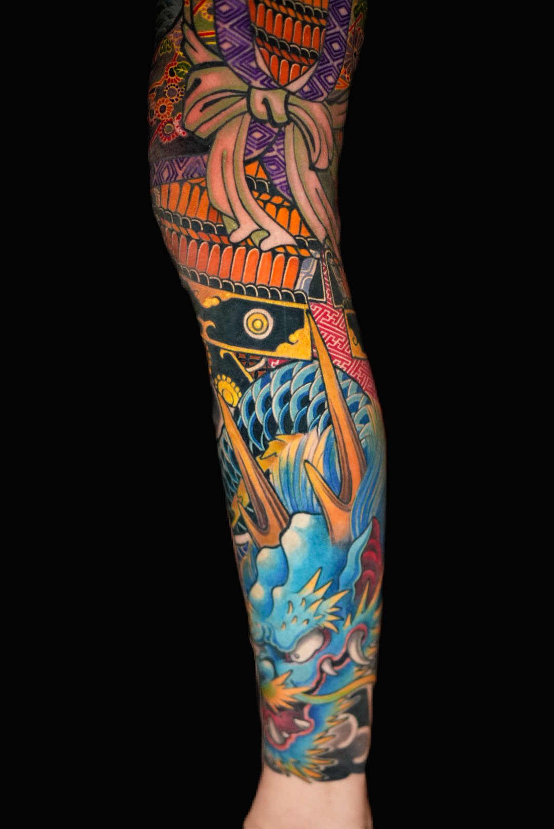 Japanese dragon sleeve tattoo by Dao Kim Duy at Overthink-Ink Saigon