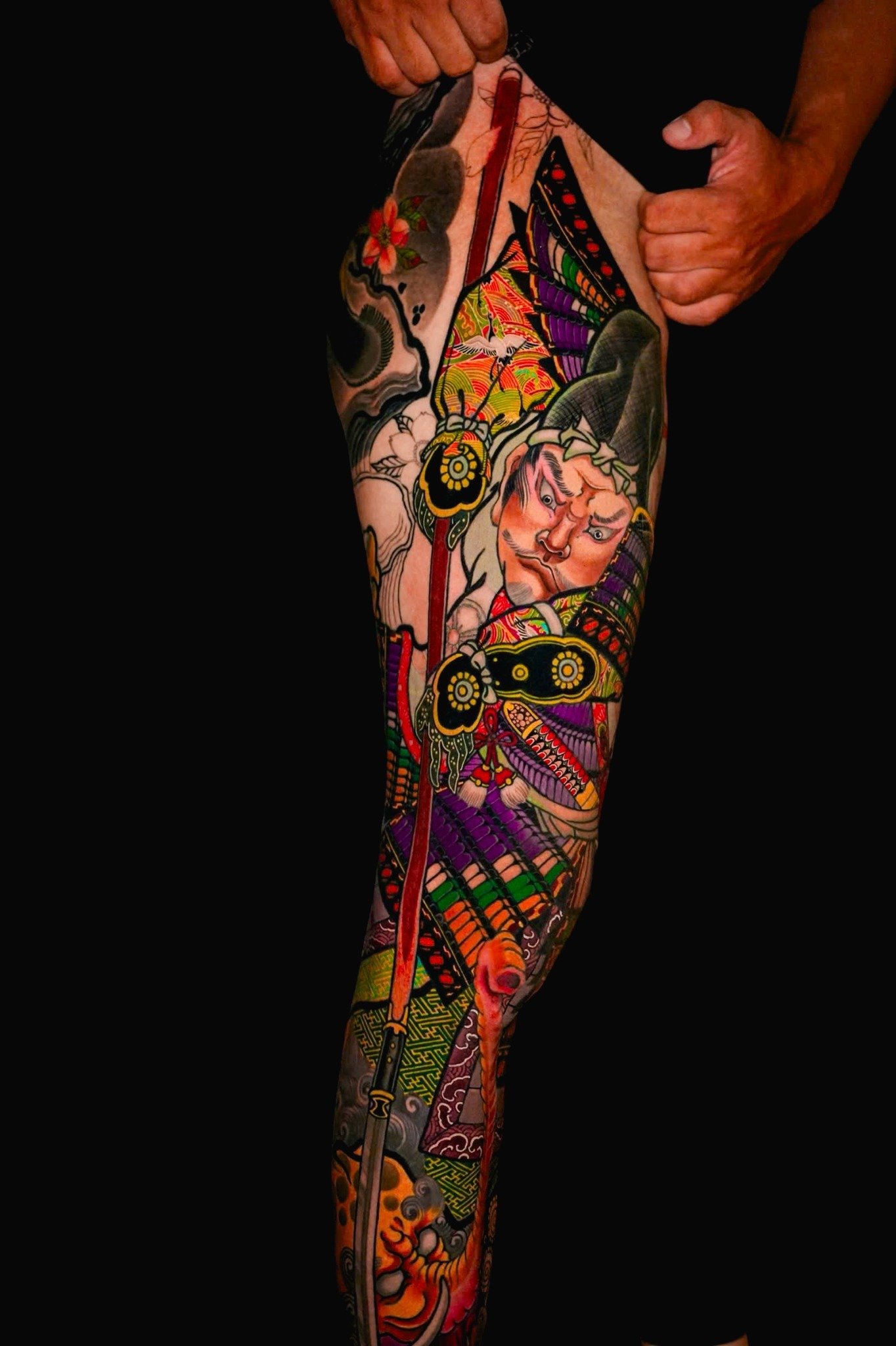 Full Japanese leg sleeve tattoo by Dao Kim Duy at Overthink-Ink Saigon