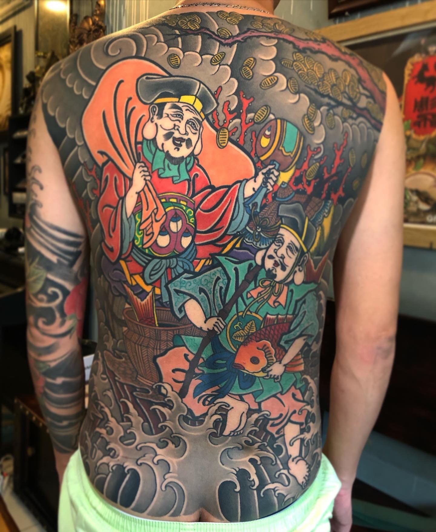 Color Japanese leg tattoo by Thuong Nguyen at Overthink-Ink Saigon